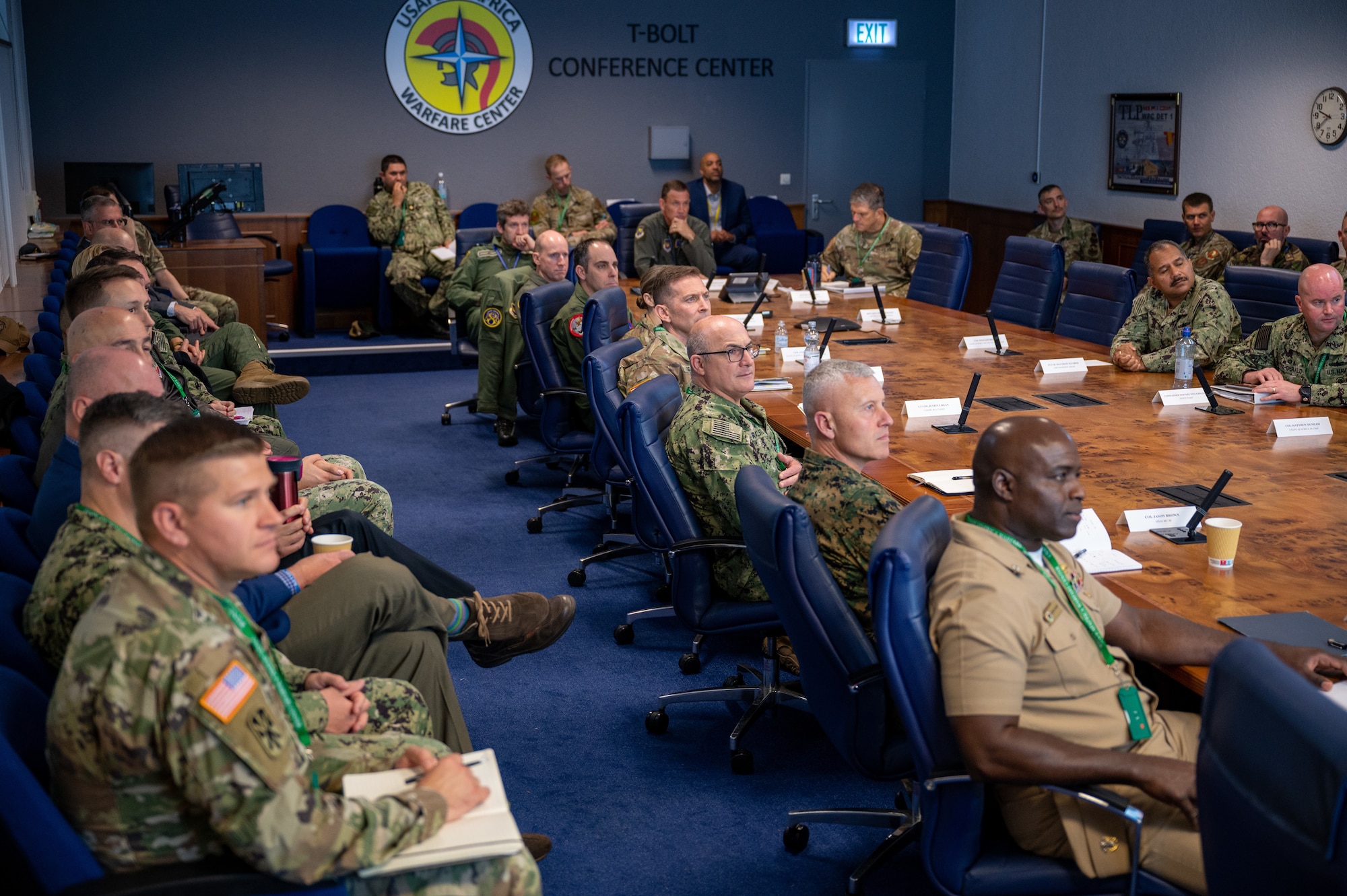 Joint senior leaders and service member participants receive a briefing during the European Test Bed Senior Leader Seminar at Einsiedlerhof Air Station, Germany, Nov. 4, 2022. ETB is an experimentation venue where the U.S. and NATO can explore, evaluate and align concepts and strategies to defend Europe from air and missile attacks. U.S.