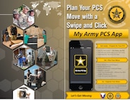 The My Army PCS App is a customizable app that enhances users' PCS experience. It helps users prepare for their permanent change of station move before during, and after their PCS report date. Jason Todd, the director of Base Support Operations Transportation, 405th Army Field Support Brigade, said the My Army PCS App and Military OneSource are the top two resources for service members, civilians and families who will be experiencing an upcoming PCS move. (U.S. Army graphic)