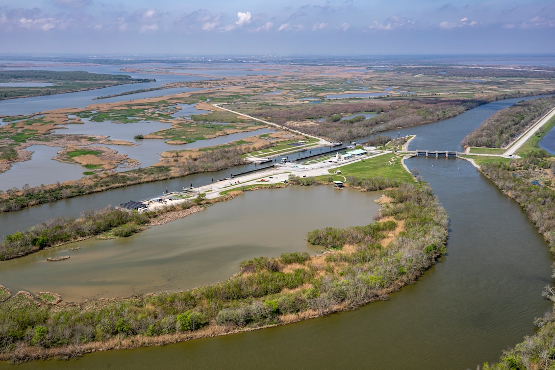 An aerial view of the U.S. Army Corps of Engineers Galveston District Wallisville Lake Project