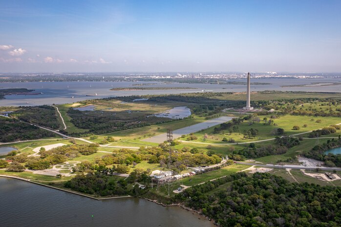 An aerial view of the San Jacinto Battleground State Historic Site