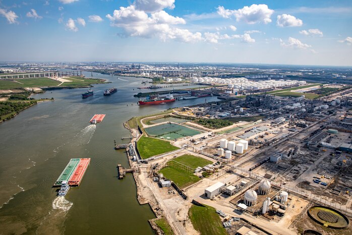 An aerial view of Port Houston and the Houston Ship Channel