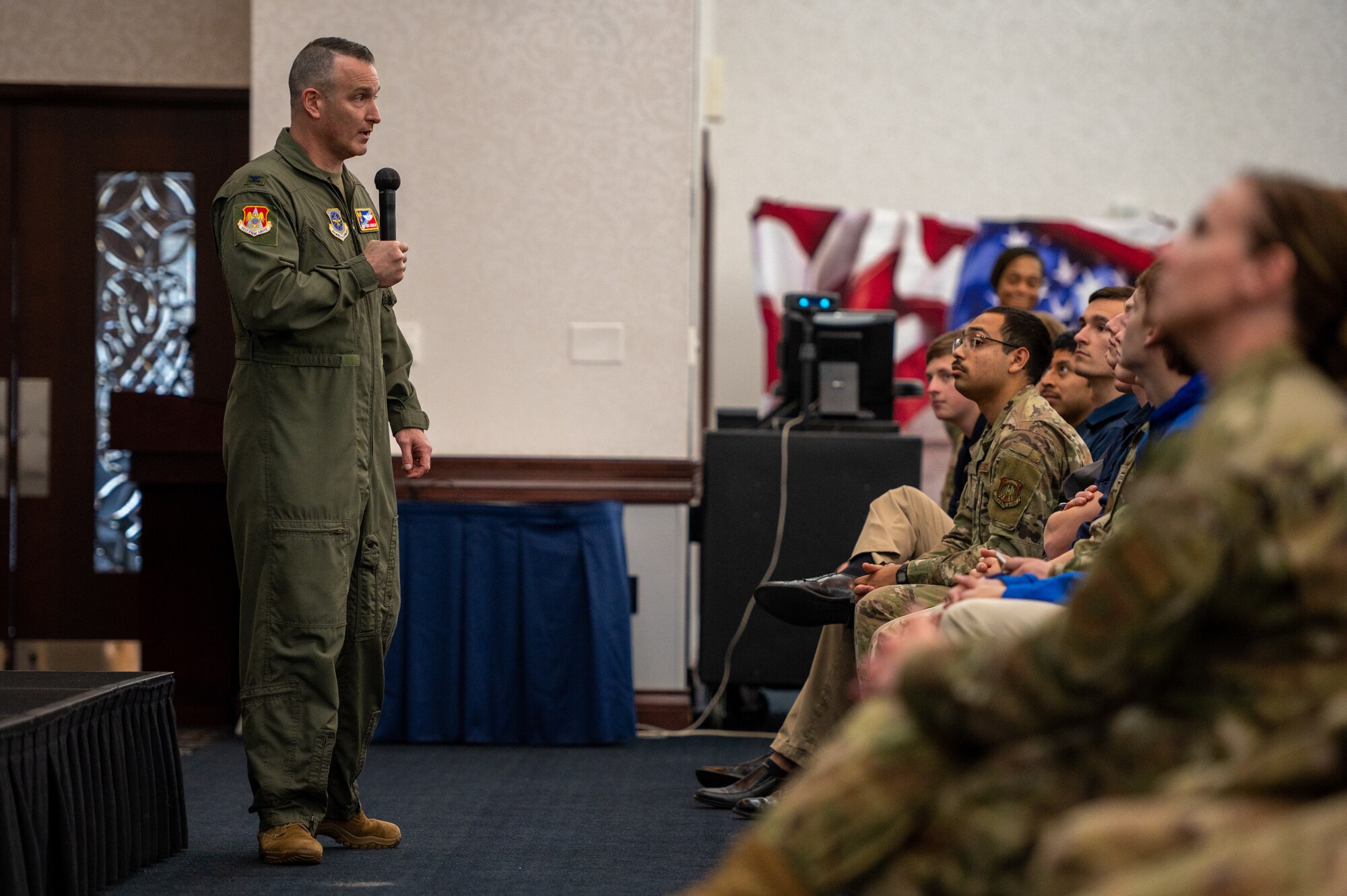 Wing commander talks to AFROTC cadets.