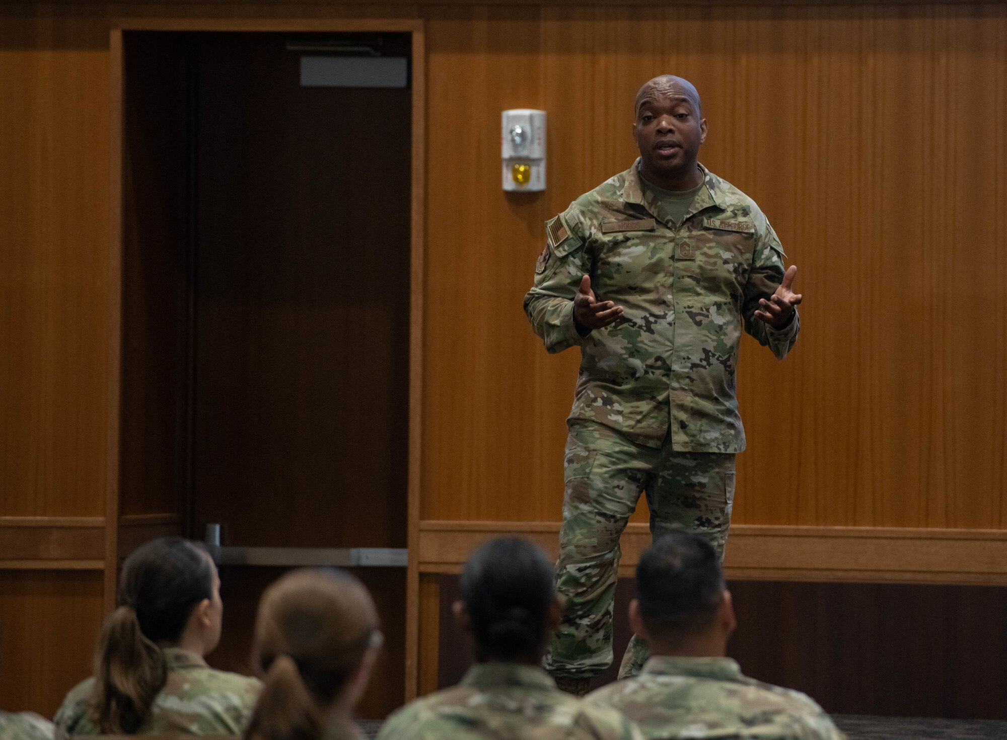 The Shogun Chief talks to Airmen during an enlisted call.