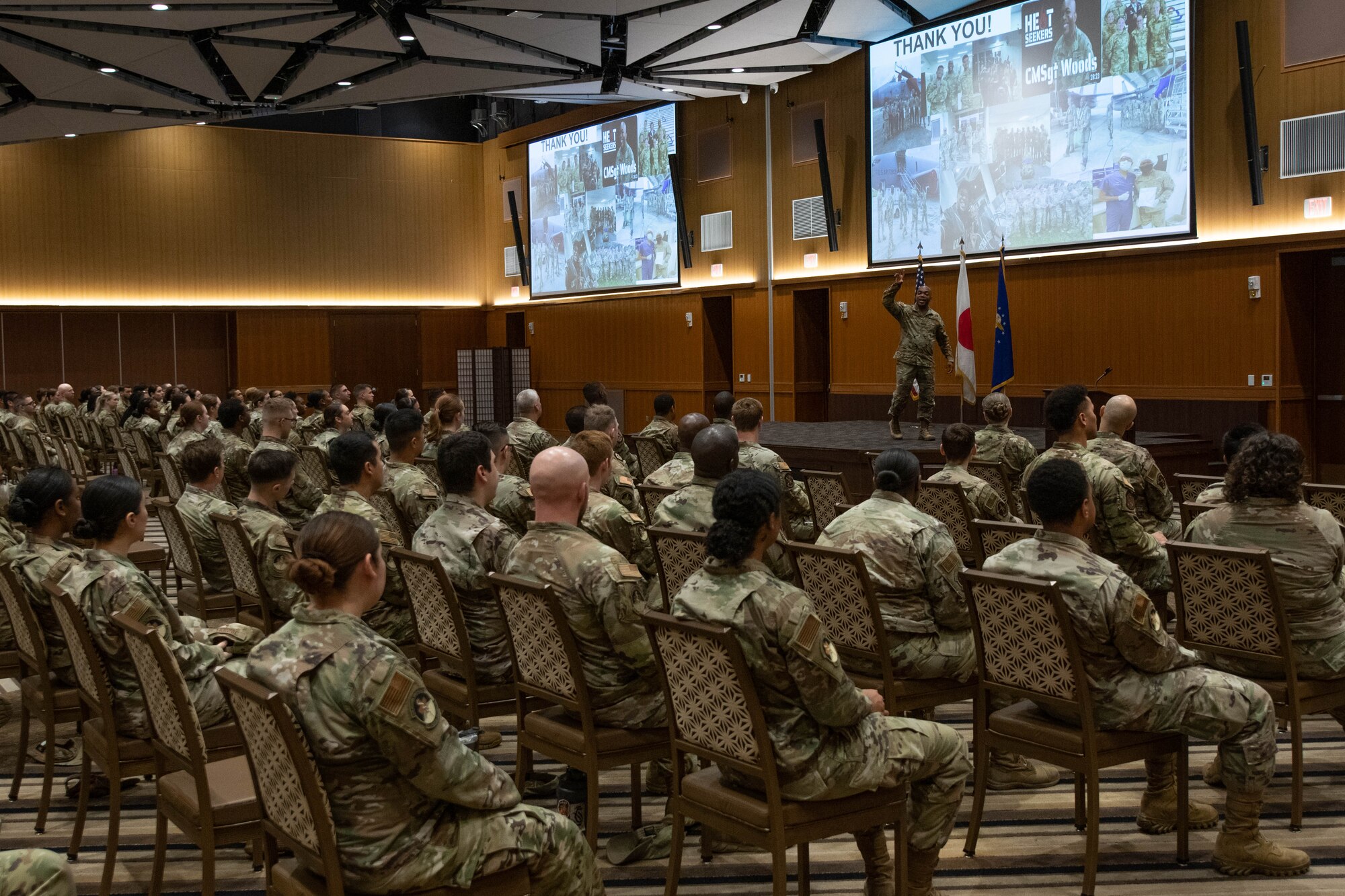 The Shogun Chief talks to Airmen during an enlisted call.