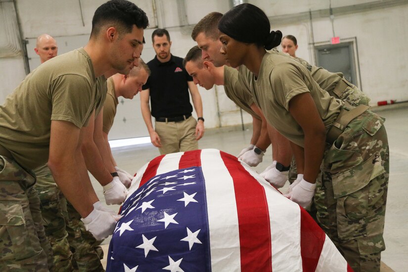 Ten National Guard Soldiers from seven states participate in Military Funeral Honors Level 2 training March 3, 2023, at the State Military Reservation in Virginia Beach, Virginia. Soldiers from Alabama, California, Georgia, Kentucky, Maryland, South Carolina and Virginia participated in the two week-long course, hosted by the Virginia National Guard Funeral Honors Program.