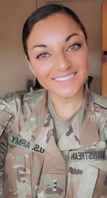 Self portrait of a female U.S. Army soldier, in uniform.