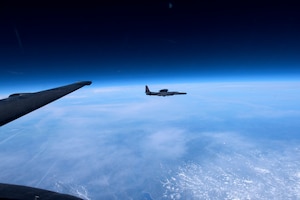 A U-2 Dragon Lady flies over California at nearly 70,000 ft., Mar. 23, 2016.