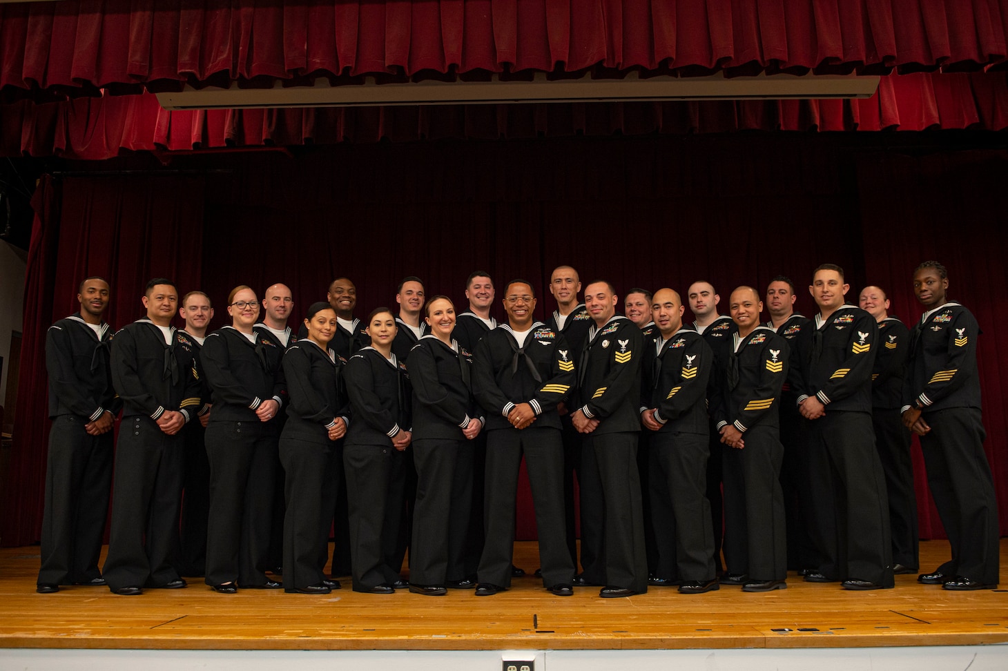 Naval Medical Forces Atlantic (NMFL) 2022 Regional Sailor of the Year (SOY) recipient Hospital Corpsman 1st Class Travis Hunter, center, assigned to Navy Medicine Readiness and Training Command (NMRTC) Rota, takes a group photo with SOY finalists during a ceremony onboard Naval Support Activity (NSA) Portsmouth-Annex, March 24, 2023.