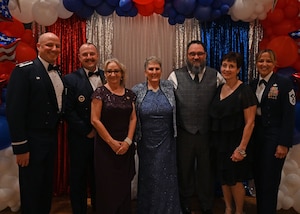 17th Training Wing leadership and members of the All Veterans Council pose for a photo at the Inaugural Veterans Awards Ball in San Angelo, Texas, March 25, 2023. Goodfellow and the city of San Angelo have a long-standing relationship not found anywhere else in the world. (U.S. Air Force photo by Senior Airman Ethan Sherwood)