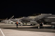 Israeli Air Force members wait for F-35I Adirs to launch for a Red Flag-Nellis 23-2 mission at Nellis Air Force Base, Nevada, March 16, 2023.