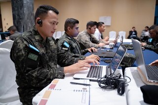 Guatemalan soldiers strengthen their cyber defense capabilities through immersive training during CENTAM Guardian 23 in Guatemala City, Guatemala, March 18, 2023.