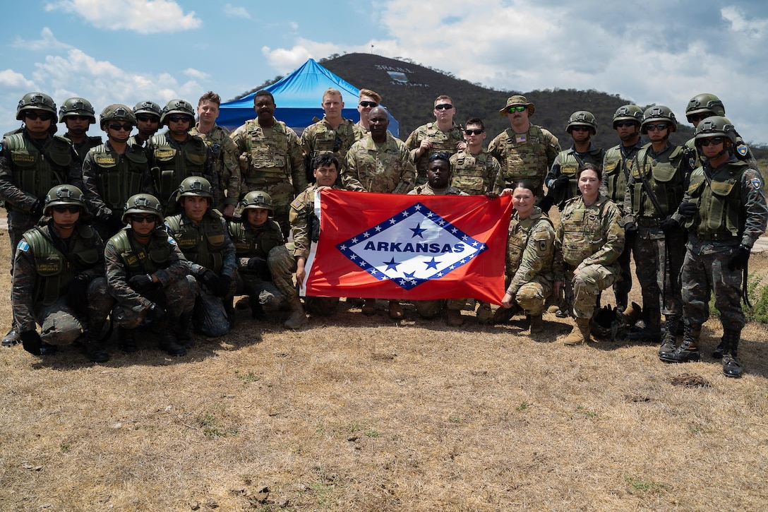 Arkansas Army National Guard Soldiers pose in a picture with Brig. Gen. Leland Shepherd during CENTAM Guardian 23 in Jutiapa, Guatemala, March 19, 2023.