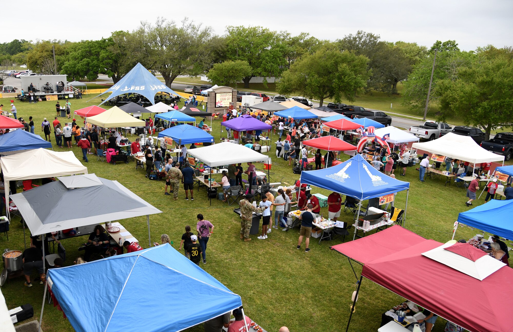 Keesler personnel attend the 11th Annual Crawfish Cook-Off outside the Bay Breeze Event Center at Keesler Air Force Base, Mississippi, March 24, 2023.
