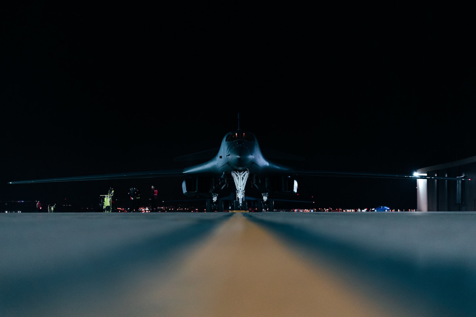 A B-1B Lancer taxis into position after returning from Red Flag 23-2, at Ellsworth Air Force Base, South Dakota, March 24, 2024.