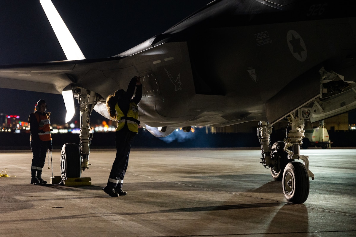 An Israeli Air Force member prepares an F-35I Adir for takeoff prior to a Red Flag-Nellis 23-2 mission at Nellis Air Force Base, Nevada, March 16, 2023.