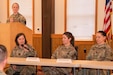 Army Brig. Gen. Laura McHugh Deputy Adjutant General-Army, addresses a question during the Pennsylvania National Guard’s Women’s History Month Celebration at the Keystone Conference Center here March 23. “I personally believe it’s just a matter of time,” McHugh said in regard to numbers of females in senior enlisted leadership roles. “You can look back just about three, three-and-a-half years ago and you didn’t see a female sergeant major. Now, I can name them on both hands, so it’s just a matter of time.”
(Pennsylvania National Guard photo by Wayne V. Hall)