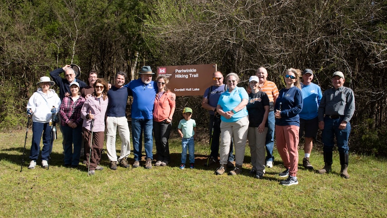 Volunteers present for the dedication ceremony that blazed Periwinkle pose for a photo following the ribbon cutting before heading out to see where volunteers blazed Cordell Hull Lake’s newest hiking trail. The “Friends of Cordell Hull Lake” worked with the U.S. Army Corps of Engineers Nashville District staff at the lake to construct the trail. (USACE Photo by Lee Roberts)