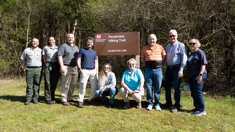 Board of “Friends of Cordell Hull Lake” and Corps of Engineers staff pose for a photo following the ribbon cutting before heading out to see where volunteers blazed Cordell Hull Lake’s newest hiking trail. The “Friends of Cordell Hull Lake” worked with the U.S. Army Corps of Engineers Nashville District staff at the lake to construct the trail. (USACE Photo by Lee Roberts)