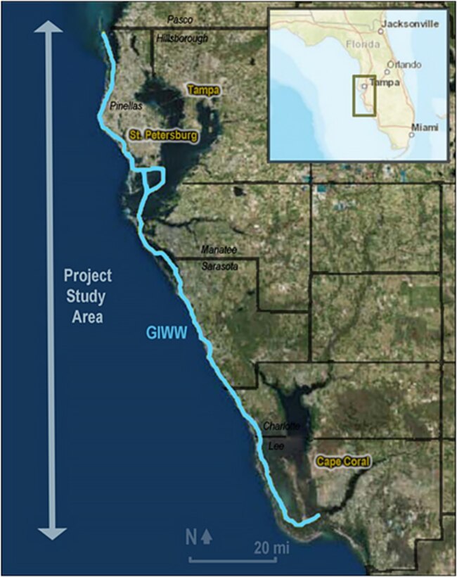 Schematic of GIWW from Anclote to Caloosahatchee