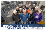 Members of the Shop 99, Temporary Services, pumpwell team pose for a picture inside the Dry Dock 6 Pumpwell March 15, 2023 at Puget Sound Naval Shipyard & Intermediate Maintenance Facility in Bremerton, Washington. Team members support the fleet and shipyard operations every day, both during and between dockings and undockings. The shipyard's dry docks and pumpwells were built between 1894 and 1963, so the system undergoes continual maintenance. (U.S. Navy photo by Scott Hansen)