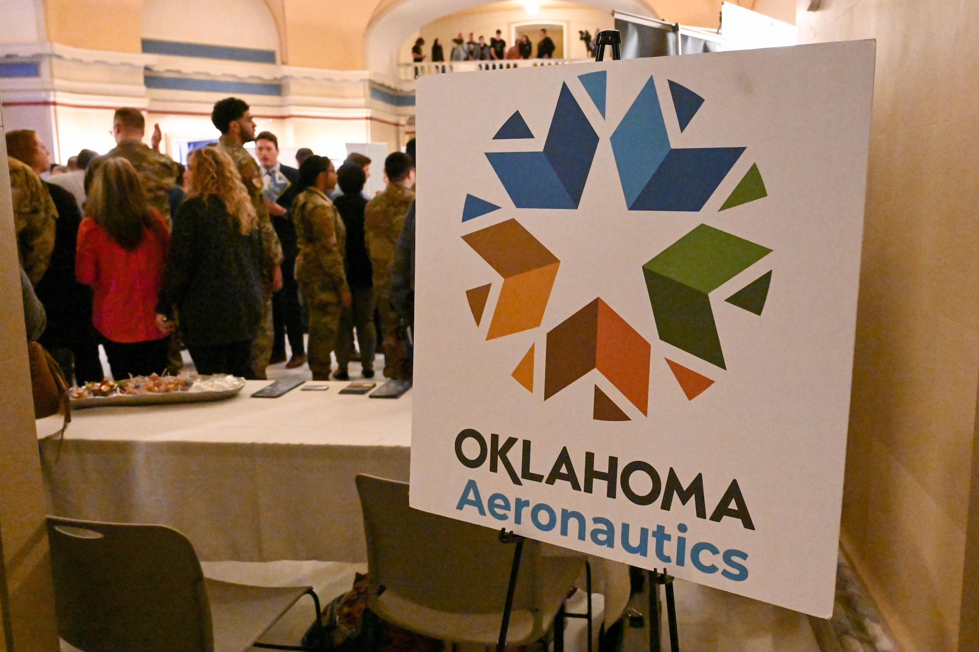 A sign is displayed at the 2023 AERO Oklahoma Aviation, Aerospace and Defense Awareness expo at the Oklahoma State Capitol, March 22, 2023. More than 50 exhibitors and companies participated in this annual event. (U.S. Air Force photo by Senior Airman Trenton Jancze)