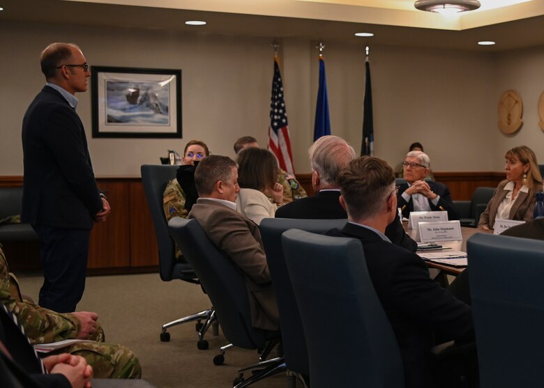 Col. Rob Long, Space Launch Delta 30 commander, hosted the California Governor's Military Council at Vandenberg Space Force Base, Calif., March 28, 2023. The group also heard mission updates from Pell Thompson, the deputy chief of staff for the Combined Force Space Component Command. (U.S. Space Force photo by Senior Airman Tiarra Sibley)