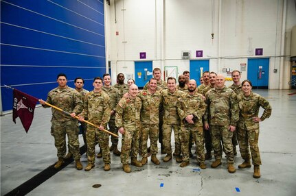 First Lt. Valerie Harter takes command of the Virginia National Guard’s Medevac detachment, the Chesterfield-based Detachment 2, Charlie Company, 1st Battalion, 169th Aviation Regiment, March 11, 2023, in a ceremony held at the Virginia National Guard’s Army Aviation Support Facility in Sandston, Virginia. (Courtesy photo)