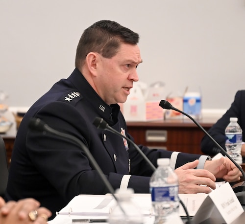 Air Force Chief of Staff General CQ Brown, Jr. delivers testimony during a House Appropriations Committee hearing in the Capitol Building, Washington, D.C