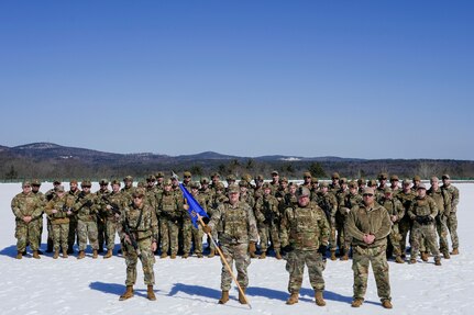 Defenders assigned to the 157th Security Forces Squadron gathers for a group photo during a four-day combat readiness exercise March 20, 2023, at the NHNG Regional Training Site in Center Strafford, N.H.