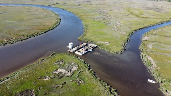 Two man-made cuts, called Dynamite Cut and Old River Run, in the salt marsh in Camden County, Georgia, located approximately 10 miles south of Brunswick were recently closed as the first Bi-partisan Infrastructure Law project to be completed. Each cut closure structure will be made of riprap,
which are large rocks typically used to protect shoreline structures. The project is estimated to use approximately 8,000 tons for Dynamite Cut and 2,800 tons for Old River Run.