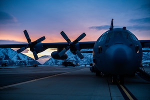 An aerial spray-modified C-130H Hercules aircraft assigned to the 910th Airlift Wing, Youngstown Air Reserve Station, Ohio, sits on the forestry ramp of Hill Air Force Base, Utah, on March 14, 2023.