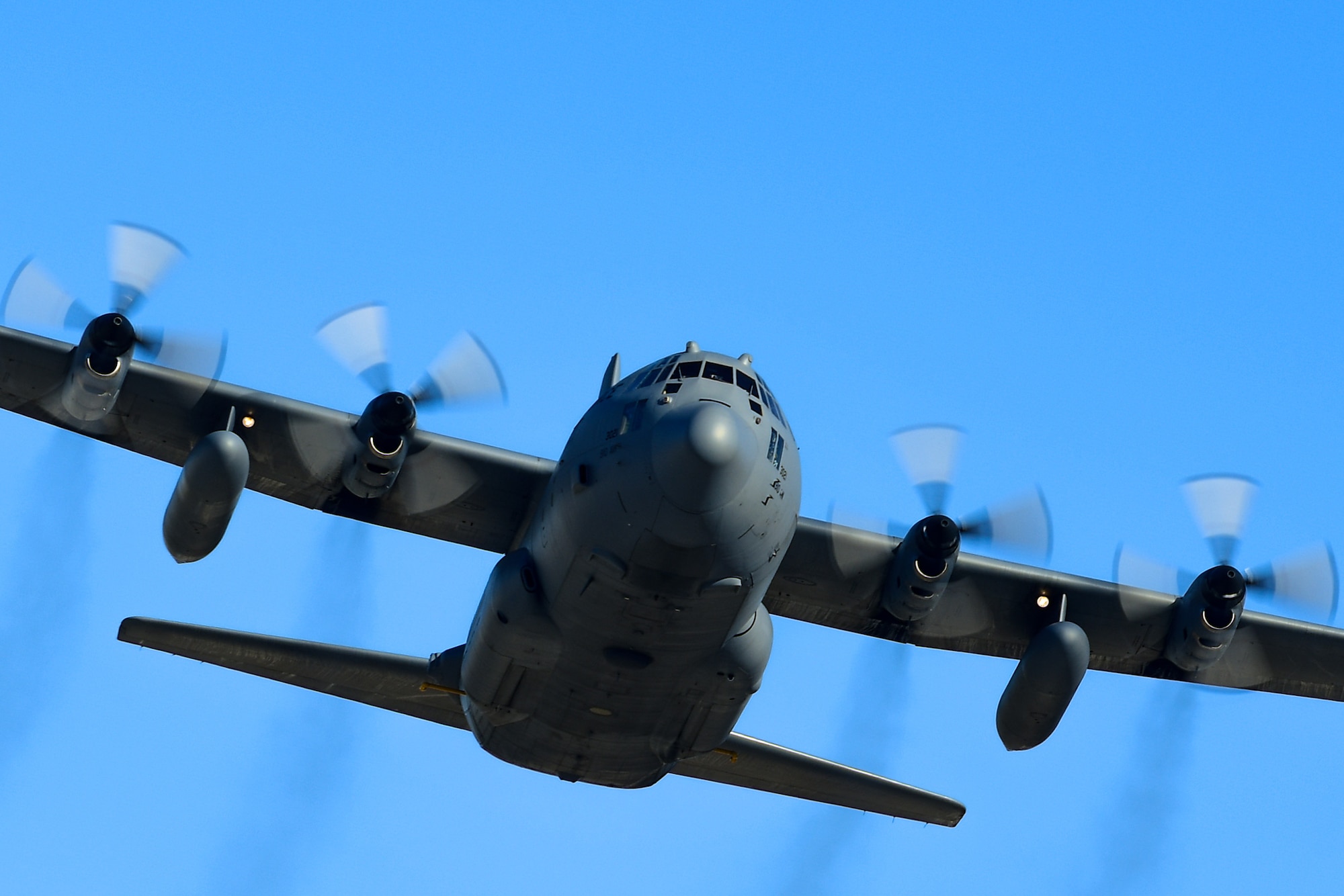 An aerial spray-modified C-130H Hercules aircraft assigned to the 910th Airlift Wing, Youngstown Air Reserve Station, Ohio, takes off from Hill Air Force Base, Utah, on March 14, 2023.