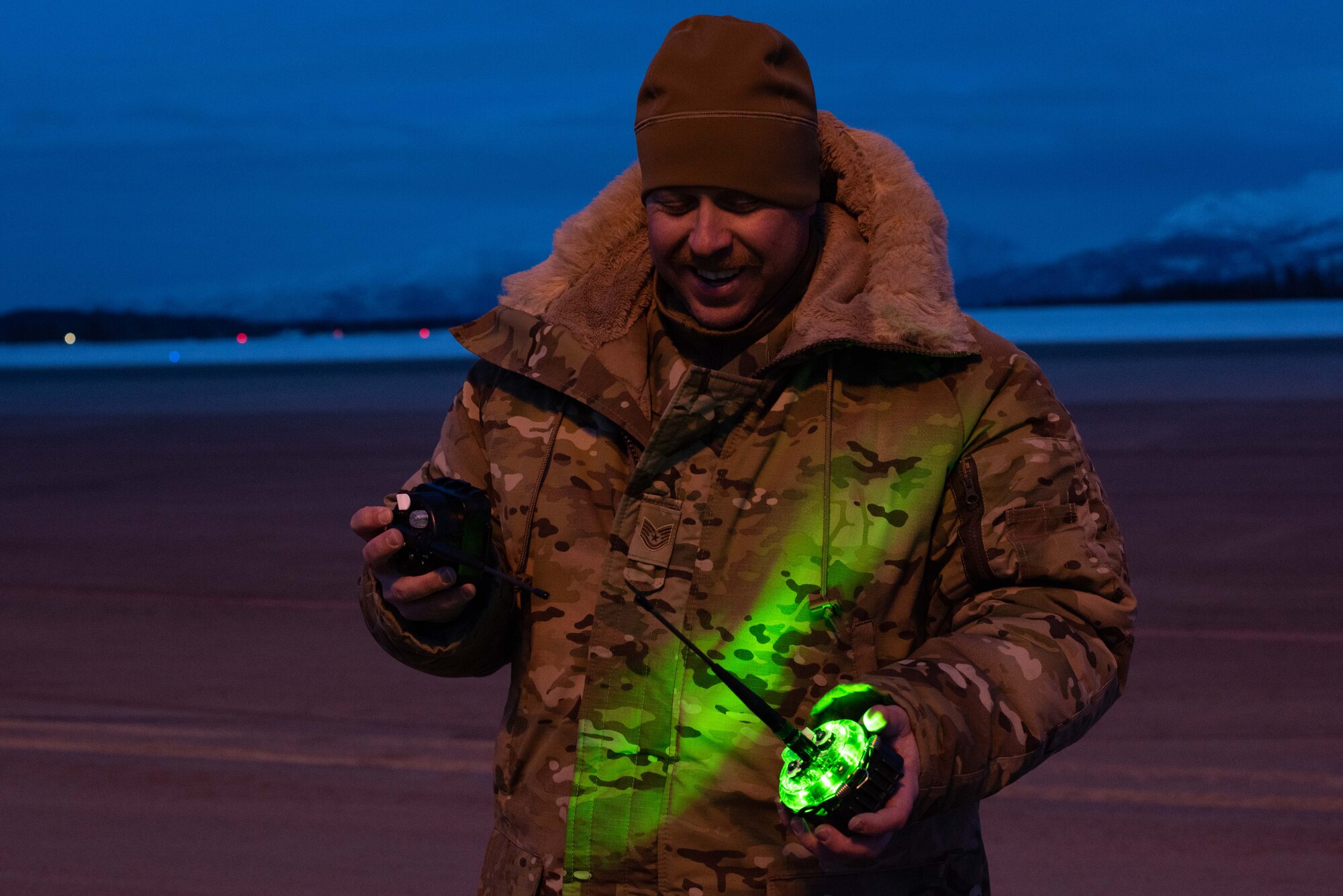 Photo of an air traffic controller testing lights