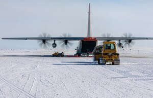 Cargo is loaded onto a LC-130 Hercules at McMurdo Station, Antarctica, to be delivered to a research station on the continent. The 109th Airlift Wing flies the only ski-equipped LC-130s in the world and supports the National Science Foundation research efforts in Antarctica every year.