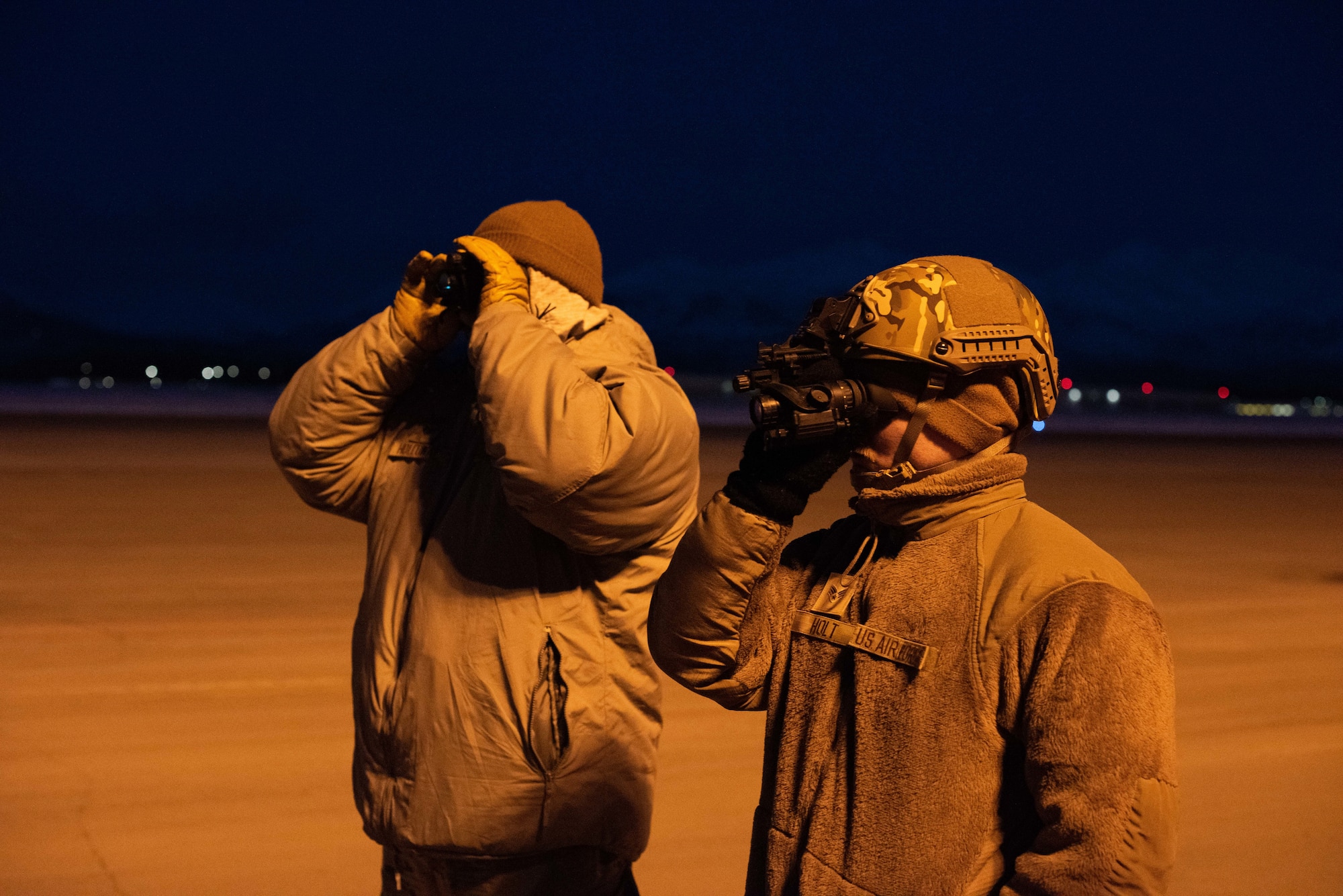 Photo of air traffic controllers using night vision