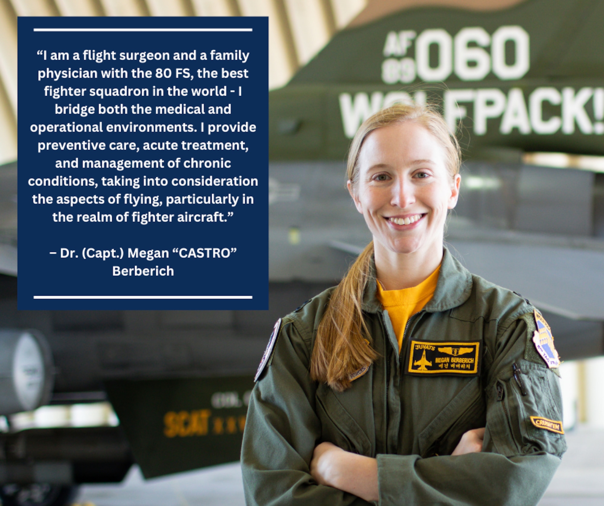 Woman in front of fighter jet