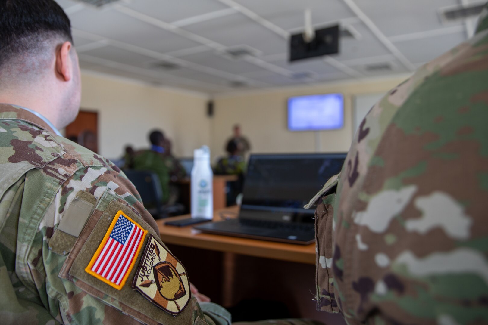 U.S. Army Illinois National Guard soldiers, with the 176th Cyber Protection Team, along with partner nations, attend the Cyber Awareness Course during exercise Justified Accord 23 (JA23) in Nairobi, Kenya, Feb. 21, 2023.