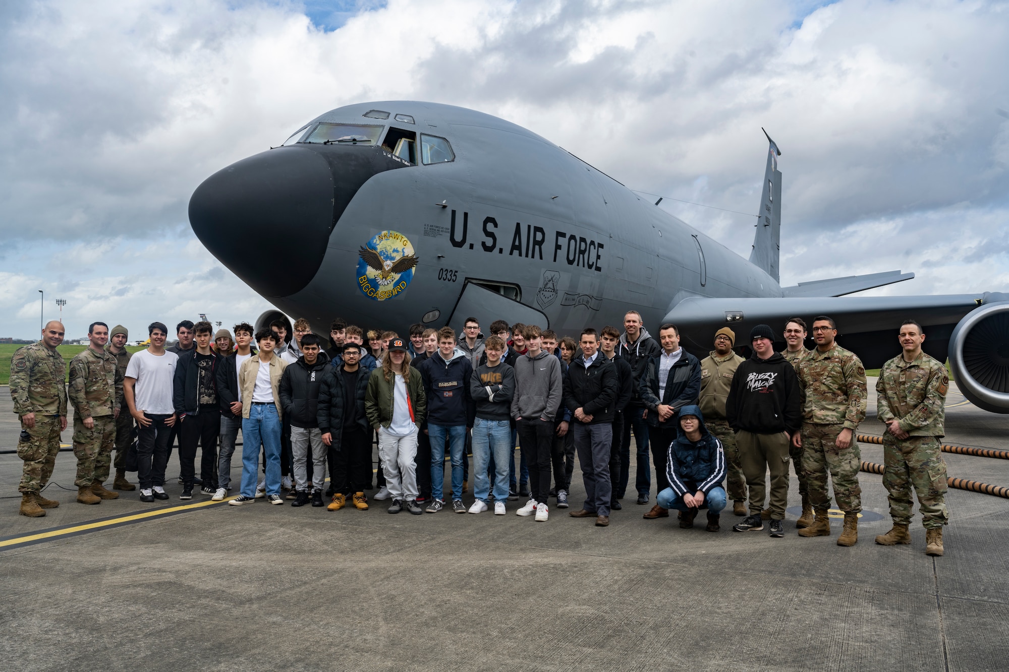 West Suffolk College students learned about the capabilities of the KC-135 Stratotanker aircraft assigned to the 100th Air Refueling Wing during the tour.