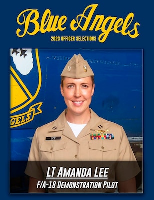 Smiling woman in beige uniform with blue angels in the background