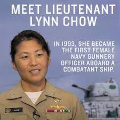 Photo of Lynn Chow in beige uniform with white words explaining her short bio