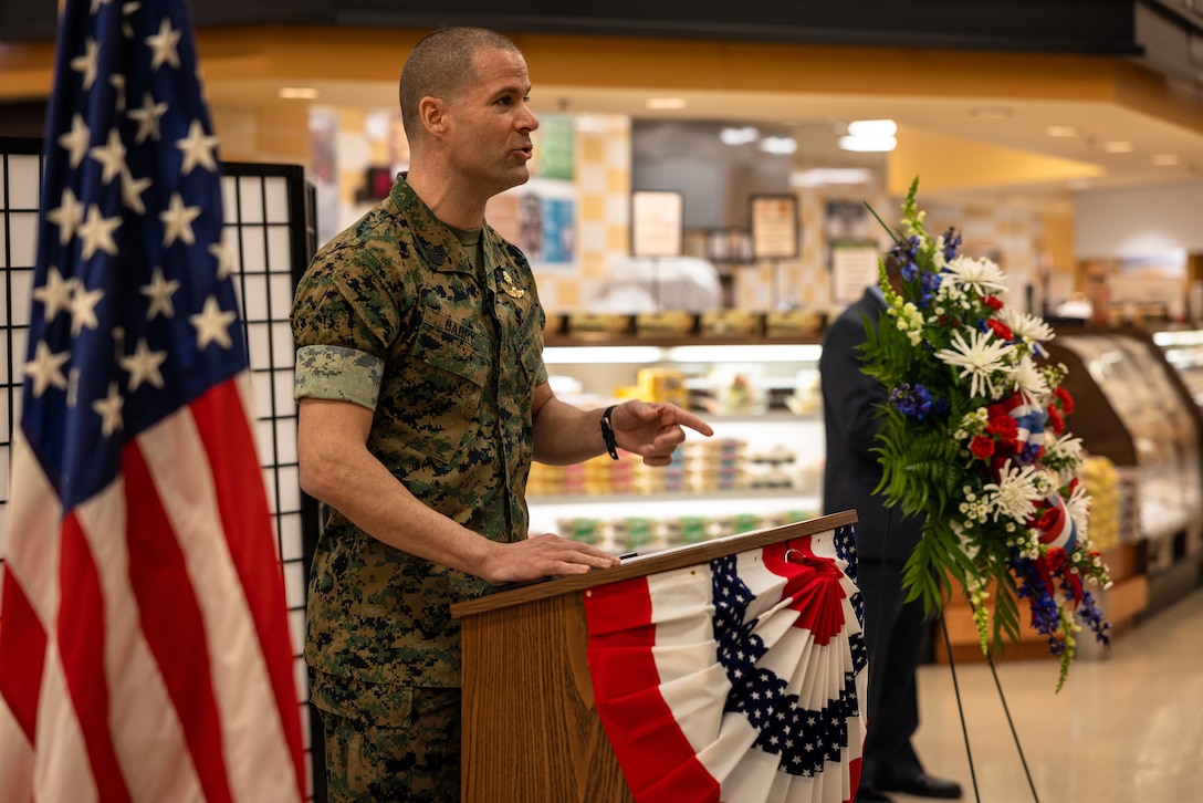 U.S. Marine Corps Sgt. Maj. Collin D. Barry, sergeant major, Marine Corps Base Quantico, gives his remarks during the National Vietnam War Veterans Day commemoration ceremony at MCB Quantico, Virginia, March 29, 2023. In 2017, President Donald Trump declared National Vietnam War Veterans Day because on this day in 1973, U.S. combat troops departed the Republic of Vietnam. (U.S. Marine Corps photo by Lance Cpl. Joaquin Dela Torre)