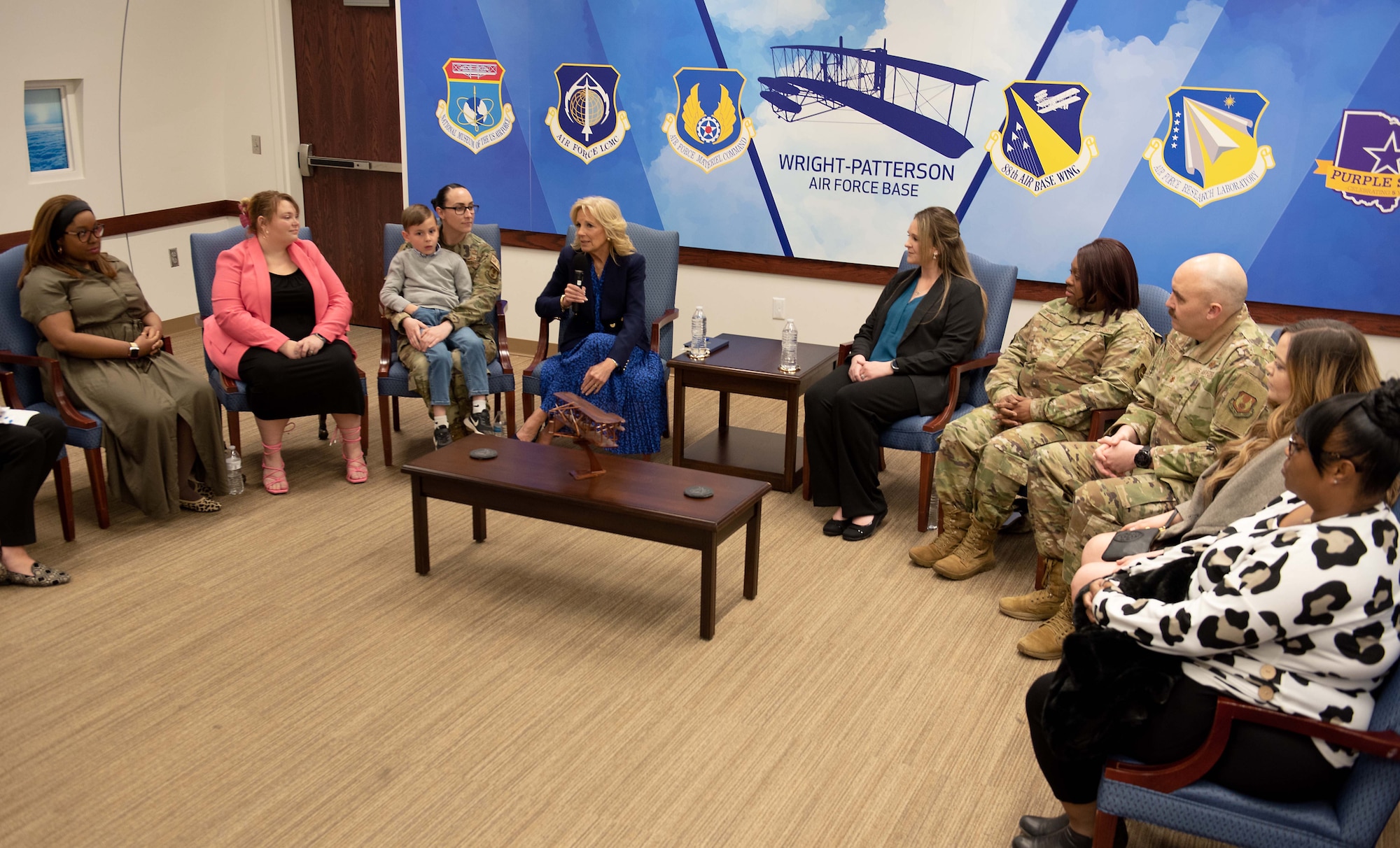 First lady Jill Biden speaks to military family members about challenges they face.