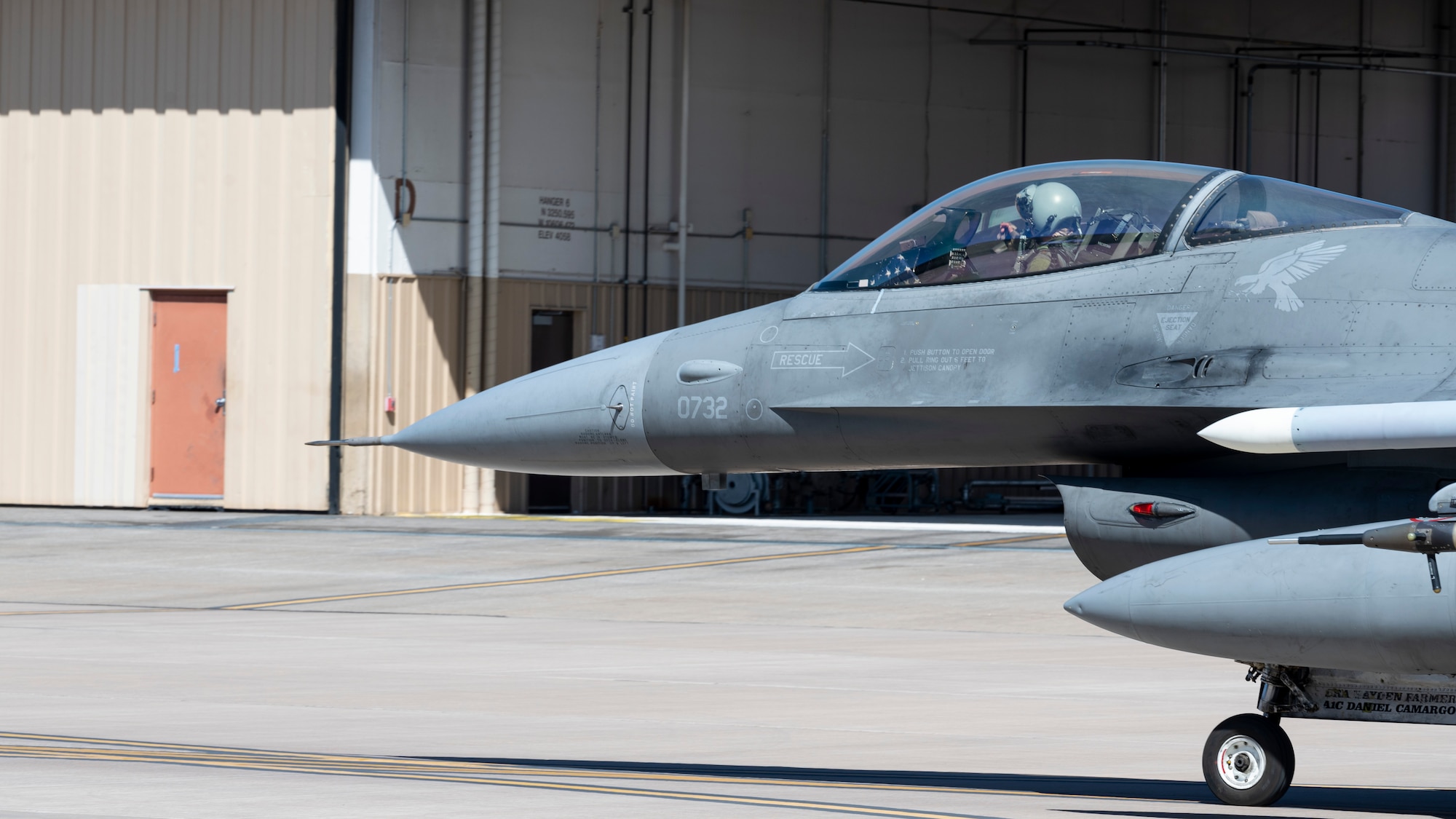 U.S. Air Force Maj. Matthew Jerrell, 314th Fighter Squadron instructor pilot, taxis on the flightline at Holloman Air Force Base, New Mexico, March 27, 2023.
