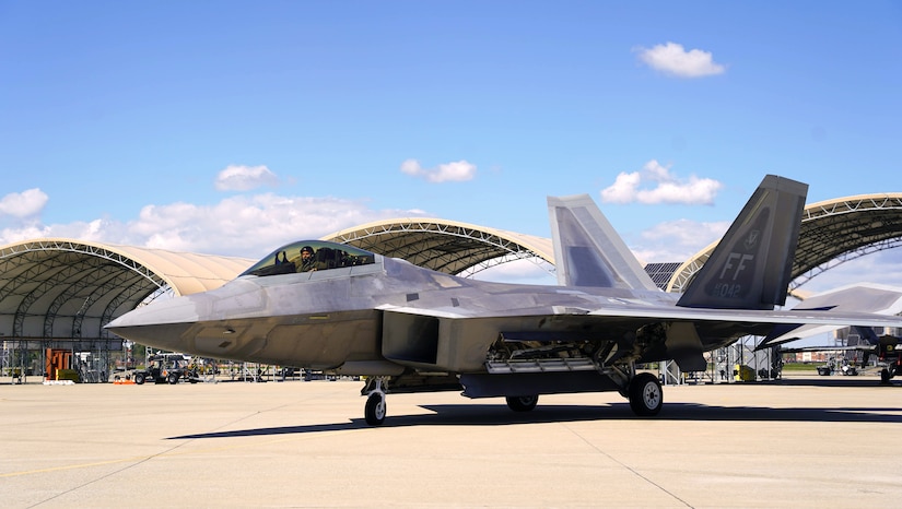 U.S. Air Force Lt. Col. Matthew Evers, 71st FS director of operations, taxis one of the first two 71st Fighter Squadron’s F-22s to arrive at Joint Base Langley-Eustis, Virginia, Mar. 29, 2023.