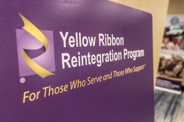 Vendors interact with service members at a Yellow Ribbon Reintegration Program event July 24, 2021 in St. Louis, Missouri.