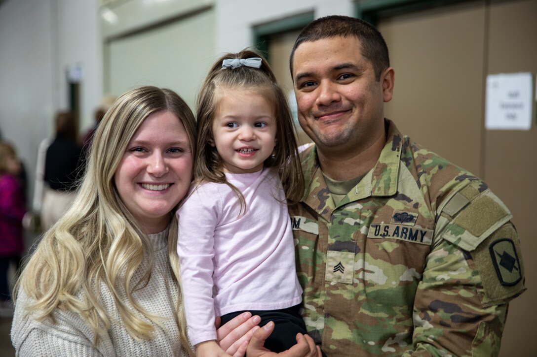 Nebraska National Guard Soldiers of the 1-134th Cavalry Squadron gather with friends, family and distinguished guests for their sendoff ceremony, Feb. 5, 2023, at the Lancaster Event Center in Lincoln, NE.