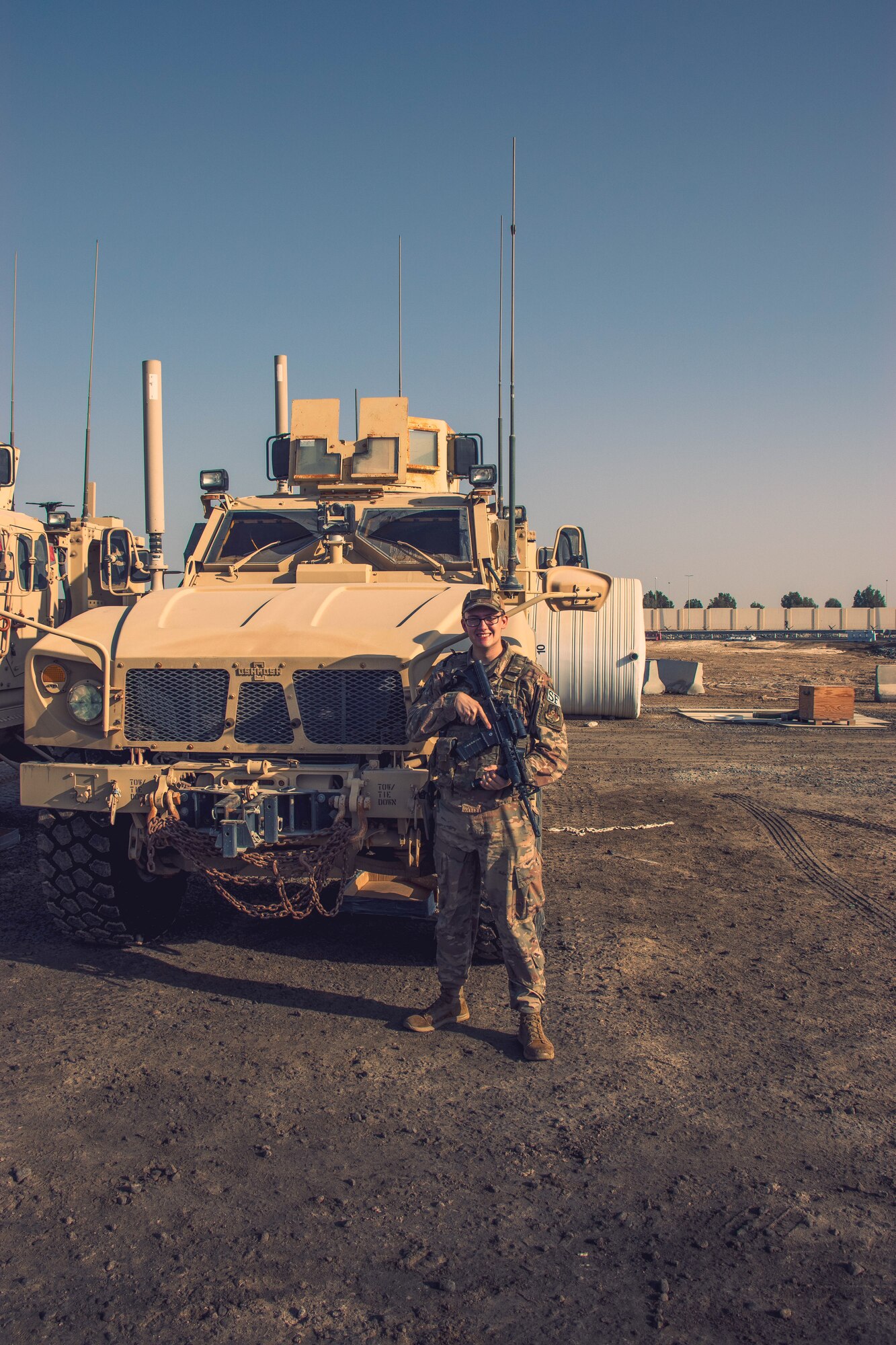 Staff Sgt. Joshua Cook, 75th Security Forces, seen here on a recent deployment. In a speech given at the Airmen Leadership School graduation March 30, Cook encouraged the graduating Airmen to be the kind of leader they'd want to have. (Courtesy photo)