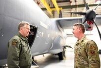 Col. Antanas Matutis, Lithuanian Air Force commander, visited with Airmen from the 193rd Special Operations Wing, March 21, 2023, in Middletown, Pennsylvania. The tour was part of a five day trip for Matutis aimed at strengthening State Partnership Program security cooperation between the Lithuanian Air Force and Pennsylvania National Guard. (U.S. Air National Guard photo by Master Sgt. Alexander Farver)