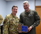 Col. Antanas Matutis, Lithuanian Air Force commander, visited with Airmen from the 193rd Special Operations Wing, March 21, 2023, in Middletown, Pennsylvania. The tour was part of a five day trip for Matutis aimed at strengthening State Partnership Program security cooperation between the Lithuanian Air Force and Pennsylvania National Guard. (U.S. Air National Guard photo by Master Sgt. Alexander Farver)