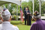 Mr. Johnie Webb, Operation Homecoming ceremony guest speaker, shares his experiences on working to help bring former U.S. service members home during a ceremony for the 50th anniversary of Operation Homecoming at Joint Base Pearl Harbor-Hickam, Hawaii, March 28, 2023. There are approximately 1,500 U.S. service members that Defense POW/MIA Accounting Agency personnel are still searching for from the Vietnam War. (U.S. Air Force photo by Staff Sgt. David Owsianka)